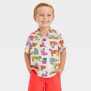 Camicia Cat & Jack multicolore tigre manica corta con bottoni taglia 18 mesi - Foto 1 di 5