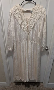Vintage 80/90er NILANI Elfenbein Seiden Jacquard Maxikleid Häkelspitze Gr. 20W/40 - Bild 1 von 6