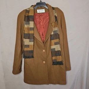Vintage Stephanie Matthews cappotto lana donna GRANDE marrone giacca sciarpa USA  - Foto 1 di 6