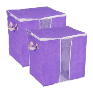 Clothes Storage Bins Foldable Closet Organizers With Handle Purple 2 Pack - Picture 1 of 6