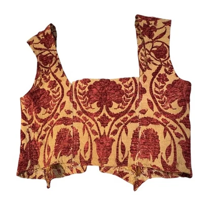 Renaissance Bodice Corset Top Womens Medium Rust Gold Jacquard Lace-Up Costume - Image 1 of 4
