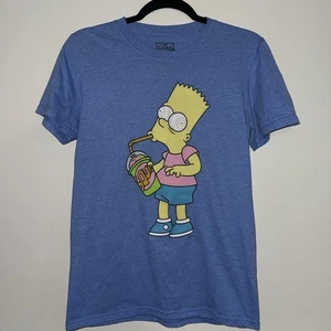 Bart Simpson T-Shirt Gr. S blau lustig Trippy Eyes Slurpee Grafik Tee Retro - Bild 1 von 4
