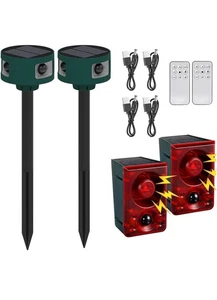 Qualirey 4 Pack Solar Outdoor Motion Sensor Alarm Ultrasonic Animal Deterrent - Picture 1 of 7