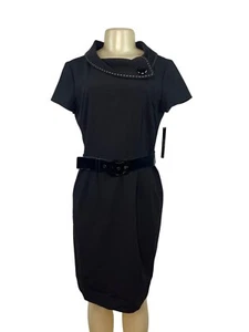 Tahari Arthur S. Levine Fold Over Collar Black Dress Size 8 - New - Picture 1 of 9