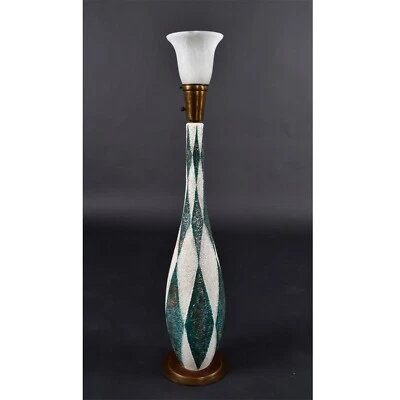 Lámpara de mesa Tye of California Mid-Century moderna arlequín antorcha verde azulado y blanco Foto 1 de 4