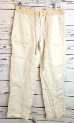 Pantalones chinos Hei Hei marfil pierna recta lino cordón tiro medio para mujer talla 27 Foto 1 de 4