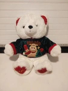 Vintage 1999 Christmas Teddy Bear Plush 20" Stuffed Animal Reindeer Shirt Kmart - Picture 1 of 9