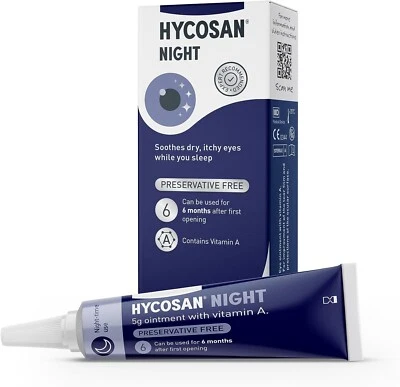 Hycosan 5g Night Eye Ointment - Soothes Dry Itchy Eyes - Preservative Free - 5g