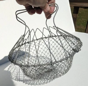 Collapsible EGG BASKET French Wire Mesh Primitive Farmhouse Vintage 9" - Picture 1 of 4