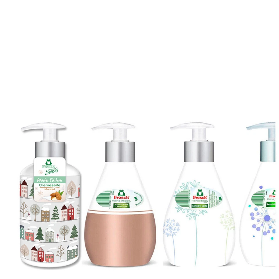 4x Frosch Cremeseife Reine Pflege Sensitiv-Seife & Mandel-Milch Seife im Spender - Bild 1 von 1