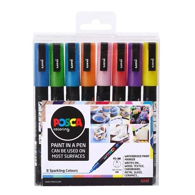 Uni POSCA Paint Markers PC-3M Fine Tip Set of 8 Sparkling Colours - Image 1 of 3