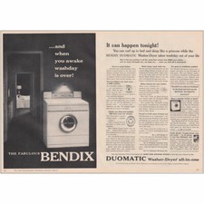 1955 Bendix Washer Dryer: When You Awake Washday is Over Vintage Print Ad