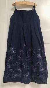 Girls Gap Dress Size S 6 - 7 Sleeveless Cotton Navy w/ Lilac Butterflies Beauty! - Picture 1 of 7