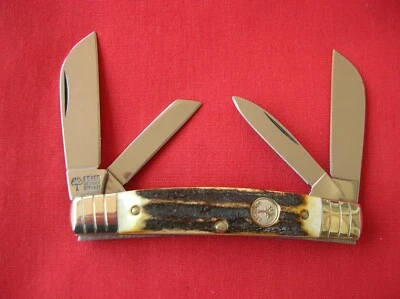 BOKER GERMANY  4  BLADE CONGRESS RING BOLSTERS STAG HANDLES KNIFE G - Image 1 of 4