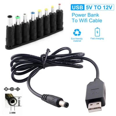 USB 5V to DC Jack 12V Charging Cable Power Cord 5.5*2.1mm with 8 Sizes Connector - Image 1 of 4