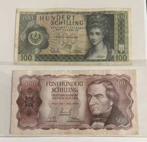 1965&1969 Austria 100 & 500 Shillings P#139 & P#145 - Picture 1 of 6