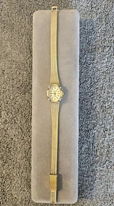 Vtg Ladies Gruen Precision 15mm Watch Gold Tone Diamond & Sapphire Bezel new bat - Picture 1 of 11