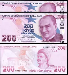Turkey 200 Lira 2009 - 2024, UNC, 2 Pcs PAIR, Consecutive, Prfx H,P-227 NEW SIGN - Picture 1 of 4