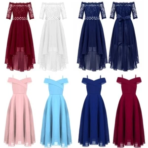 Girls Formal Dress Off Shoulder Chiffon Wedding Bridesmaid Maxi A Line Ball Gown - Picture 1 of 73