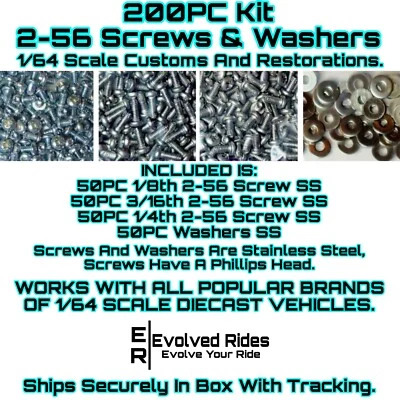 Kit de tornillos 200 piezas 2-56 para rueda caliente de restauración personalizada a escala 1/64 y otros Foto 1 de 3