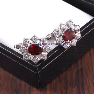 Natural Garnet & CZ Gemstones with 925 sterling silver Cufflinks For Men's #223 - Picture 1 of 6