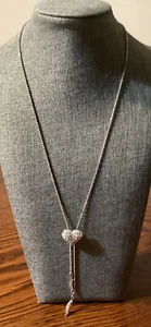 Vintage Pave Rhinestone Heart Lariat Necklace-30” - Picture 1 of 3