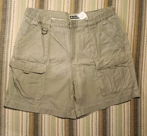 Vintage 90s Columbia Mens 36 Faded Canvas Above Knee Cargo Shorts Brown Cotton - Picture 1 of 6