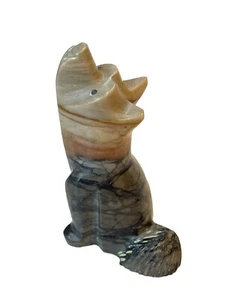 Carved Stone Howling Wolf Dog Fetish Figurine Inlay Eyes - Picture 1 of 5