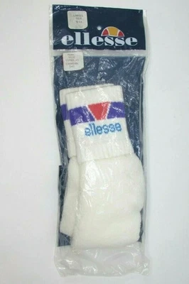 VINTAGE NEW 1991 ELLESSE SPORT TUBE SOCKS RIBBED LUSH TERRY WOMENS 9-11 LOGO - Image 1 of 4