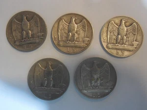 complete series of 5 lire 1926-27-28-29-30 in silver with eagles - Picture 1 of 2