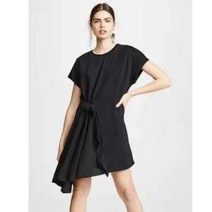 3.1 Phillip Lim Black Dress Asymmetric Tie Drape Short Sleeve Medium - Picture 1 of 8