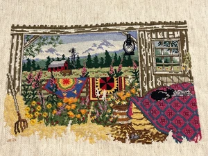 Hand stitched cross stitched country scene tapestry needlepoint estate - Picture 1 of 6