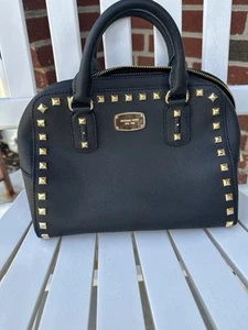 NWOT MICHAEL Michael Kors Black Saffiano Leather Small Studded Sandrine Satchel - Picture 1 of 8