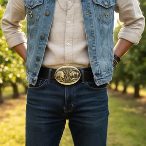 Hombres Nativo Vaquero Western Hebilla de Metal Antigua De Colección Oro Búfalo Toro Indio - Imagen 1 de 24