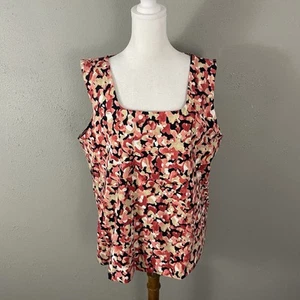Chicos Square Neck Tank Top Size 3 or XL Navy Coral Multi Pima Cotton Blend NWOT - Picture 1 of 7