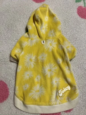 Sudadera con capucha vintage Juicy Couture Doggy Couture amarillo blanco flor terciopelo mascota L Foto 1 de 4