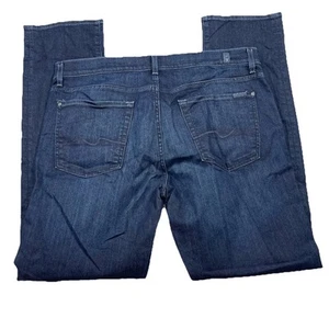 Pantalones de mezclilla 7 For All Mankind Slimmy para hombre 36x33 lavado oscuro bolsillos rectos J7Y - Imagen 1 de 5
