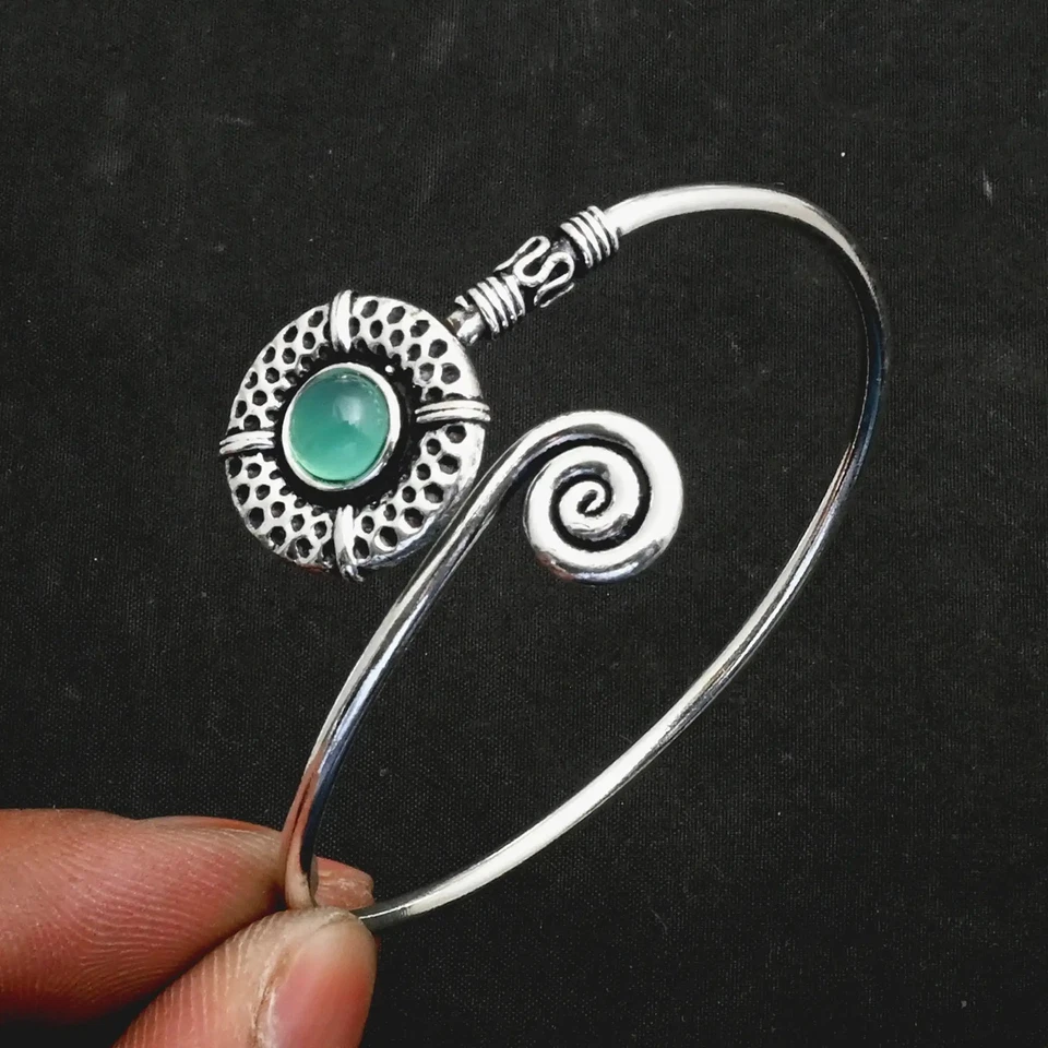 Brazalete ajustable étnico hecho a mano con piedras preciosas de ónix verde joyería 28 Gms AB 26772 Foto 1 de 1