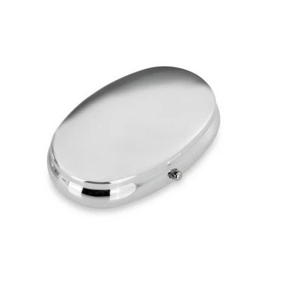H.BAUER JUN. Pillendose klein Pillenbox oval Tablettenbox Metall verchromt 2 Fächer 6x3.5 cm
