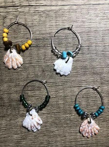 Wine Glass Markers, Uncommon, Hard To Find “Cat Claws Sea Shells” Handcrafted - Picture 1 of 5