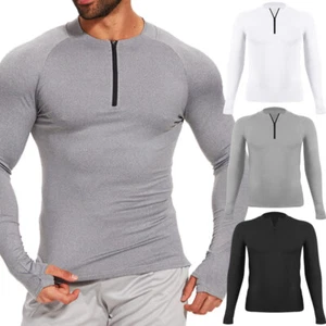 Mens Compression Shirt Base Layer Pullover Long Sleeve Gym Running Fast Dry Top - Picture 1 of 20