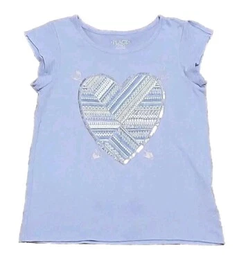 Camiseta para niños Place azul claro lentejuelas corazón estampado gráfico niñas mediana 7/8 Foto 1 de 4