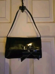 Purse Handbag Victoria's Secret black Patent leather bow red lining New - Picture 1 of 7