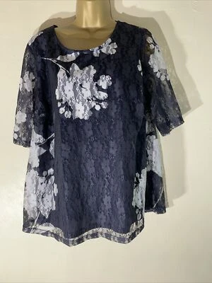 Nuevo con etiquetas Camisa Blusa Mujer Papaya Talla Grande 20 Azul Marino Superposición de Encaje Ocasión Foto 1 de 4