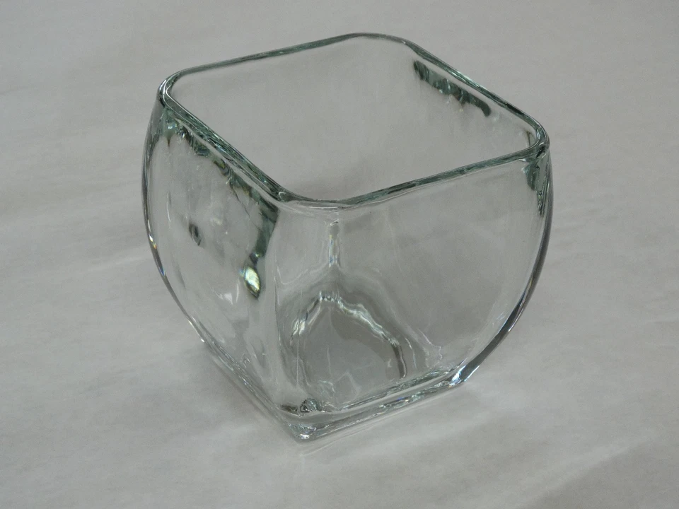 Libbey Glass Clear Votive Curved Tapered Square Candy Bowl Vase Set of 2