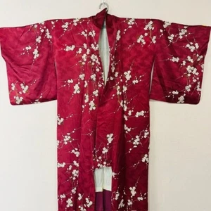Vintage Kimono Yukata Women's Cherry blossom Deep pink Glamorous Elegance 0615 - Picture 1 of 21