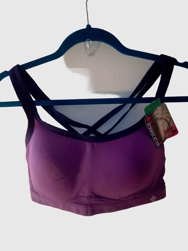 Sujetador deportivo activo espalda cruzada Lilly of France tinta púrpura impacto medio talla L nuevo Foto 1 de 4