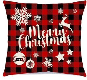 18 x 18 Canvas Pillow Cover/Case Only: Merry Christmas, Buffalo Plain, Ornaments - Picture 1 of 2