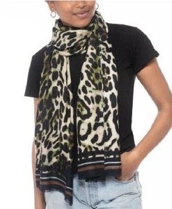 INC INTERNATIONAL CONCEPTS INC Striped Leopard-Print Wrap Pashmina, Olive NWT - Picture 1 of 1