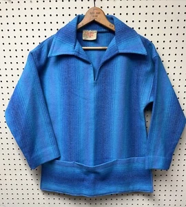 Cappotto poncho pullover lana Galles vintage Jon Ro Fashions con tasca frontale - P? Blu - Foto 1 di 7